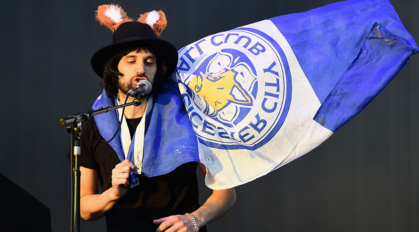 Kasabian performing at Leicester City's victory celebrations.