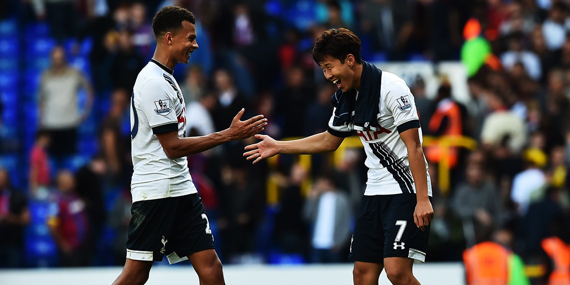 Dele Alli and Heung Min Son share a special handshake.