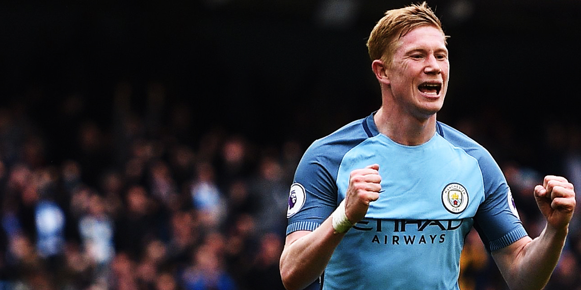 Kevin De Bruyne celebrates his goal against Crystal Palace.